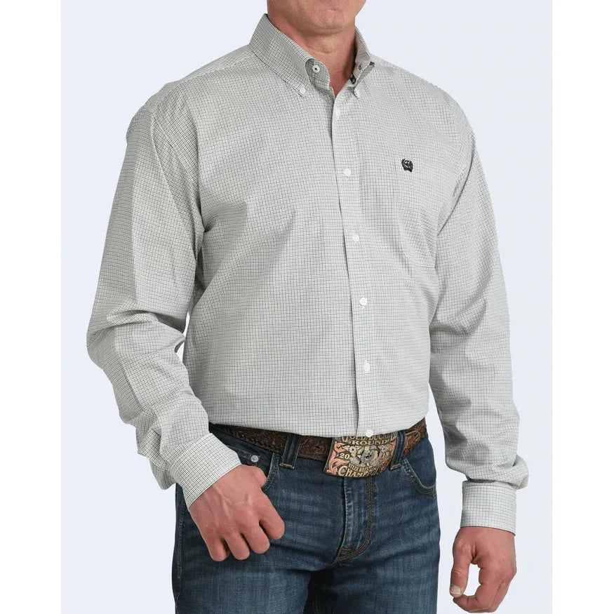 Men's Cinch Plaid Button-Down Western Shirt-White - CWesternwear