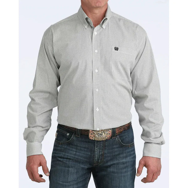 Men's Cinch Plaid Button-Down Western Shirt-White