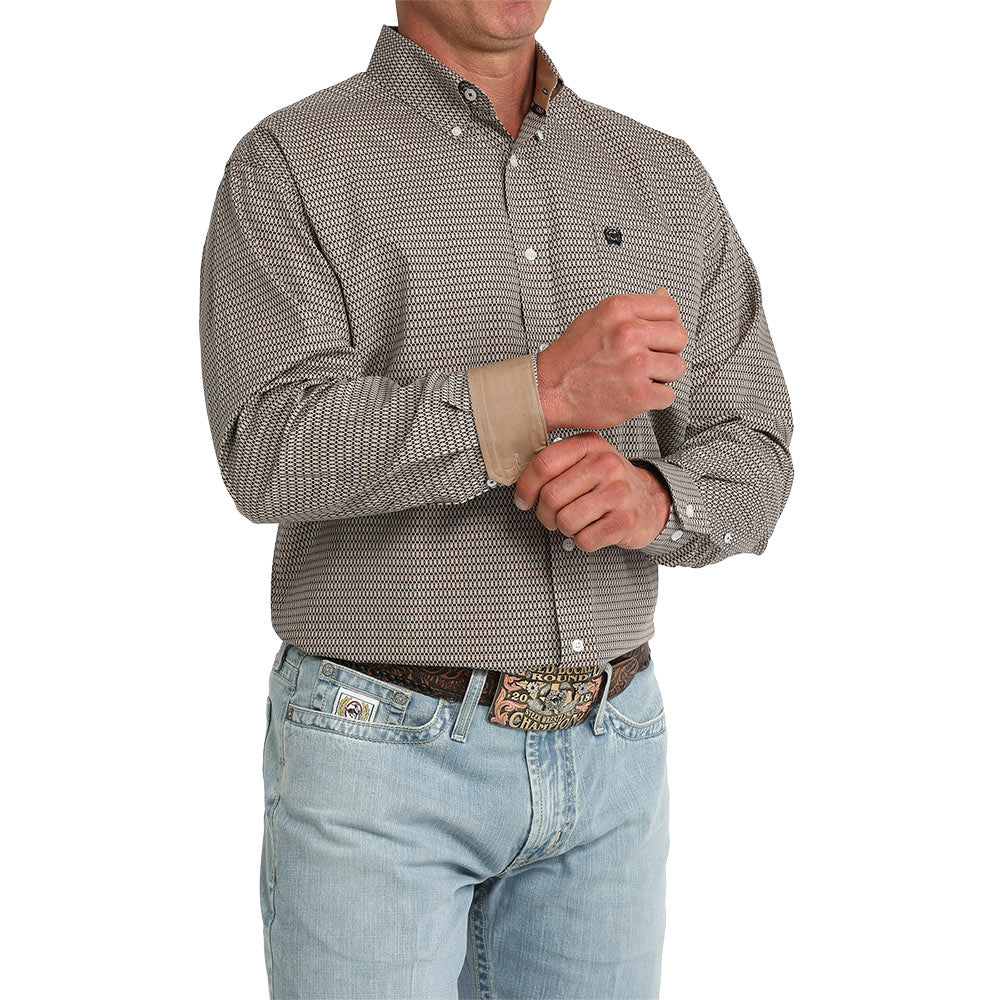 Men's Cinch Geometric Print Button-Down Western Shirt-Khaki