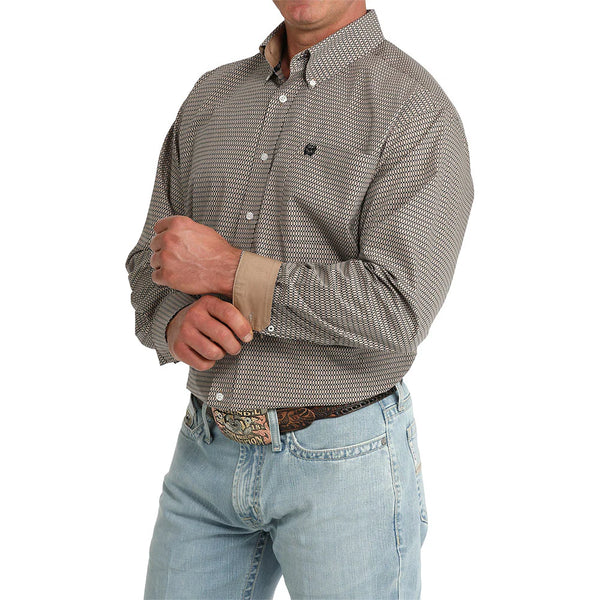 Men's Cinch Geometric Print Button-Down Western Shirt-Khaki