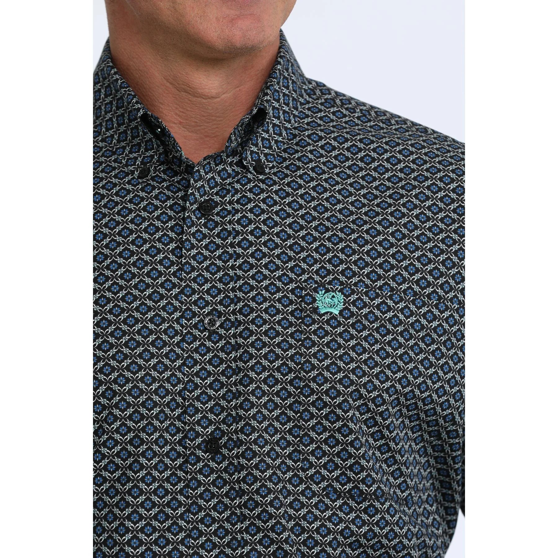 Men's Cinch Geometric Print Button-Down Western Shirt-Black