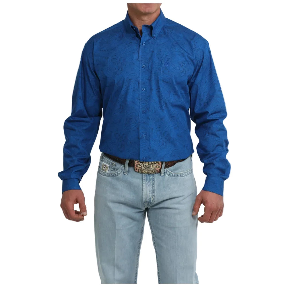 Men's Cinch Paisley Print Button-Down Western Shirt-Royal