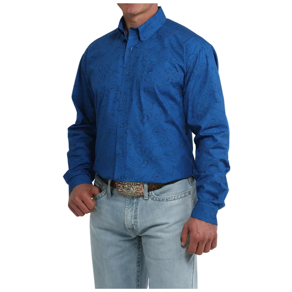 Men's Cinch Paisley Print Button-Down Western Shirt-Royal