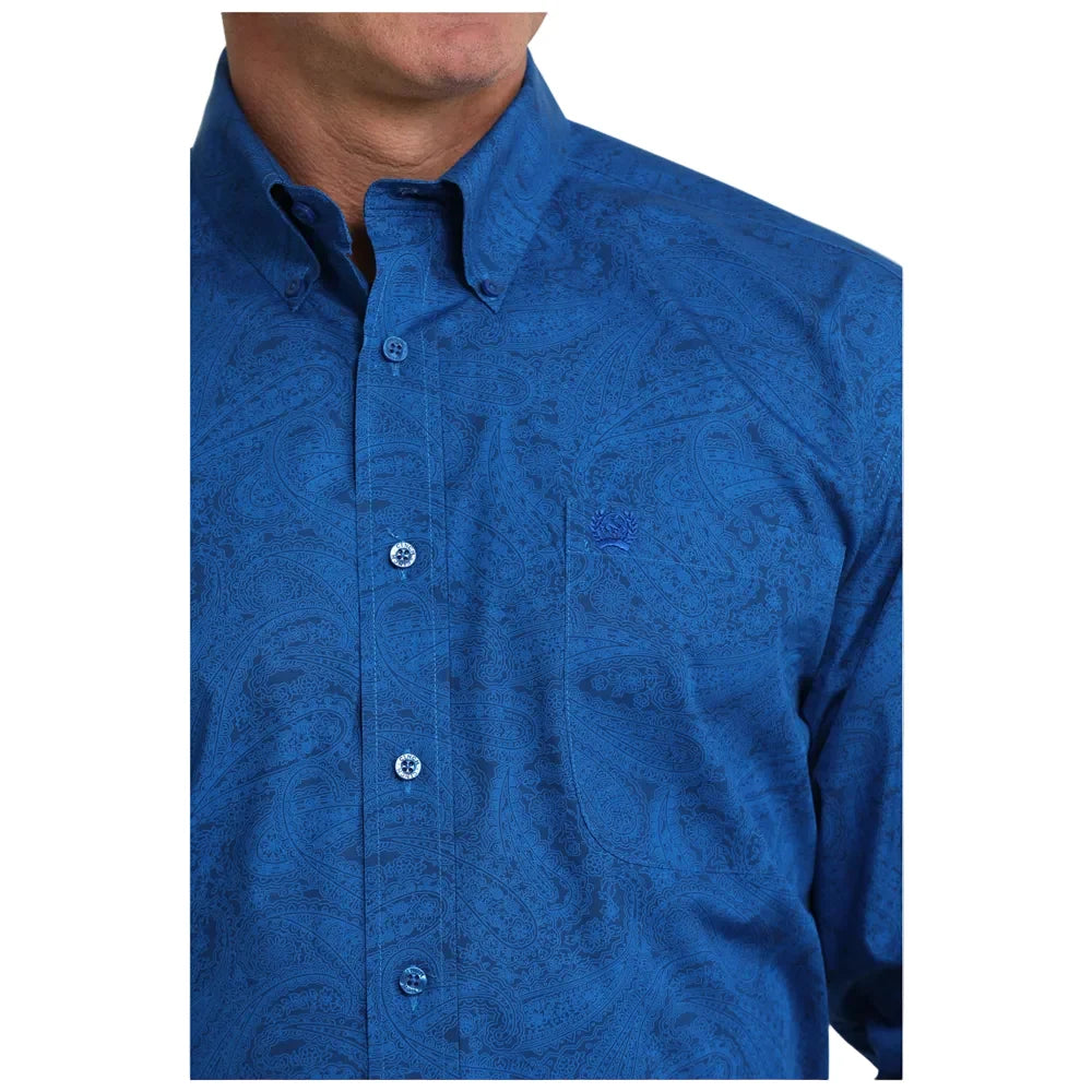 Men's Cinch Paisley Print Button-Down Western Shirt-Royal