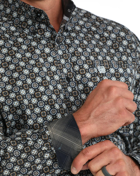 Men's Cinch Geometric Print Button-Down Western Shirt-Navy