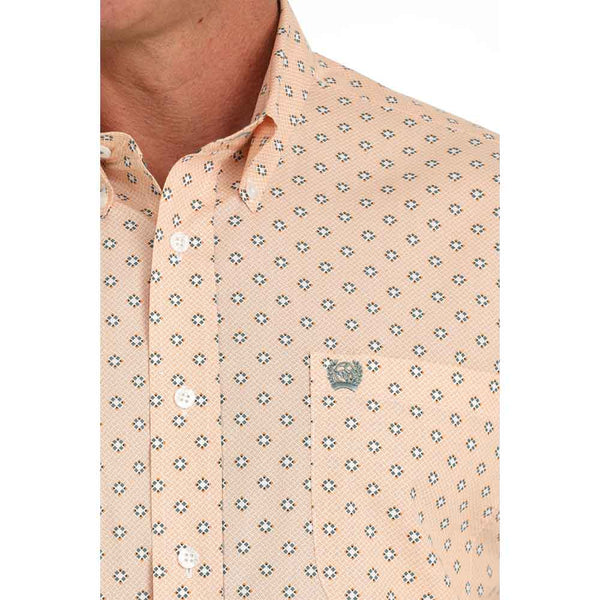 Men's Cinch Print Short Sleeve Shirt-Orange