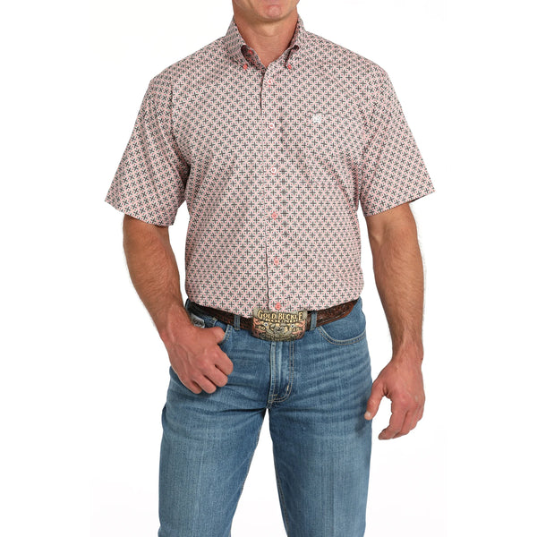 Men's Cinch Geometric Print Short Sleeve Shirt-Pink
