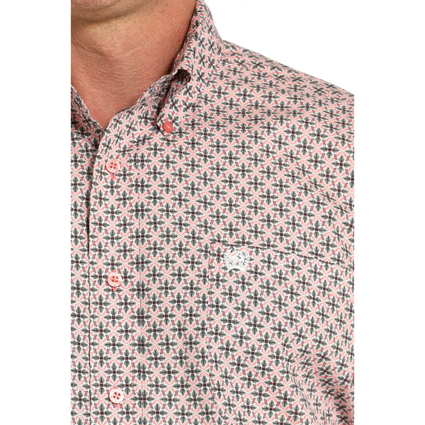 Men's Cinch Geometric Print Short Sleeve Shirt-Pink