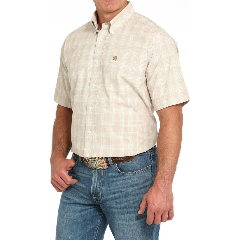 Men's Cinch Plaid Print Short Sleeve Shirt-Khaki