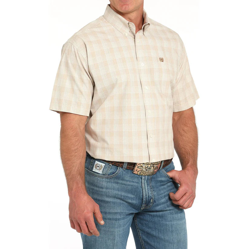 Men's Cinch Plaid Print Short Sleeve Shirt-Khaki