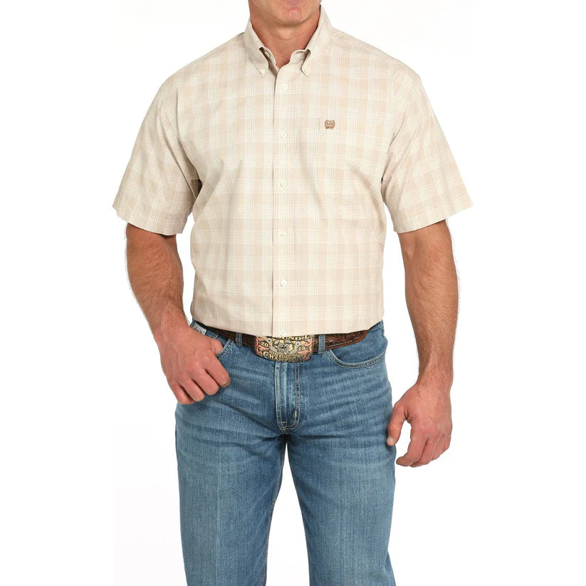 Men's Cinch Plaid Print Short Sleeve Shirt-Khaki