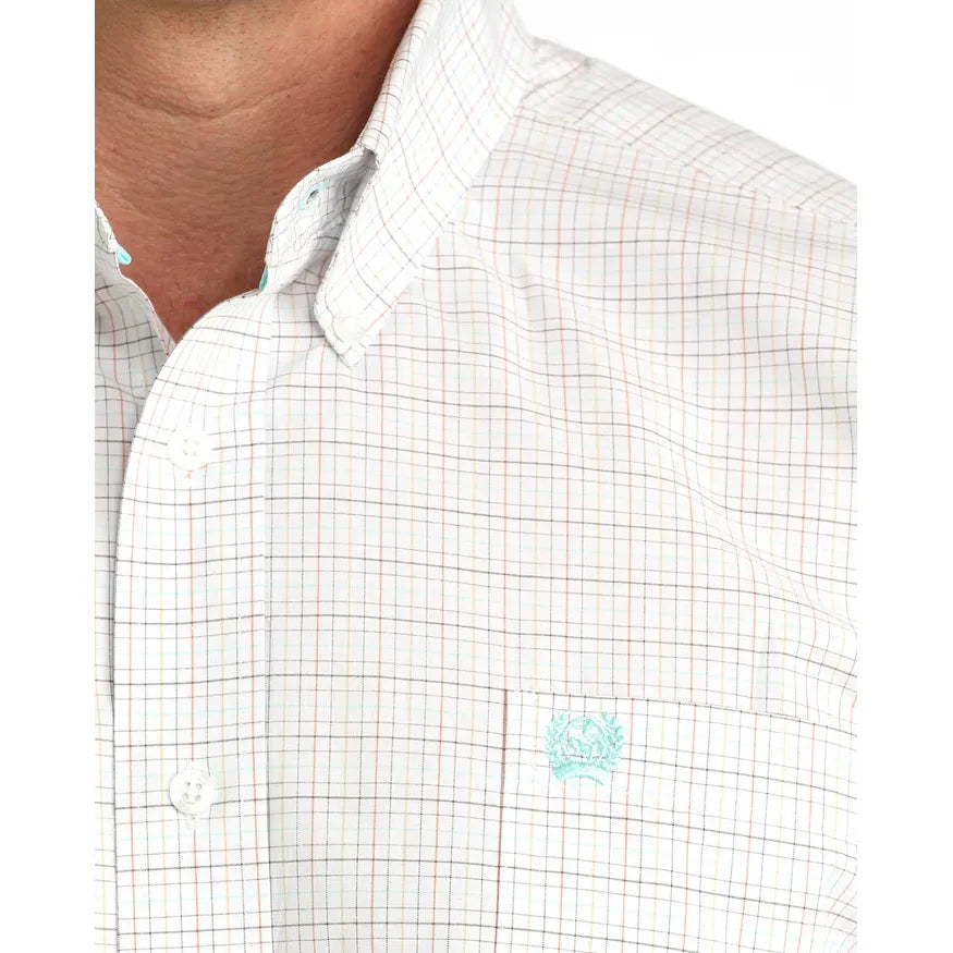 Men's Cinch Plaid Print Short Sleeve Shirt-White - CWesternwear