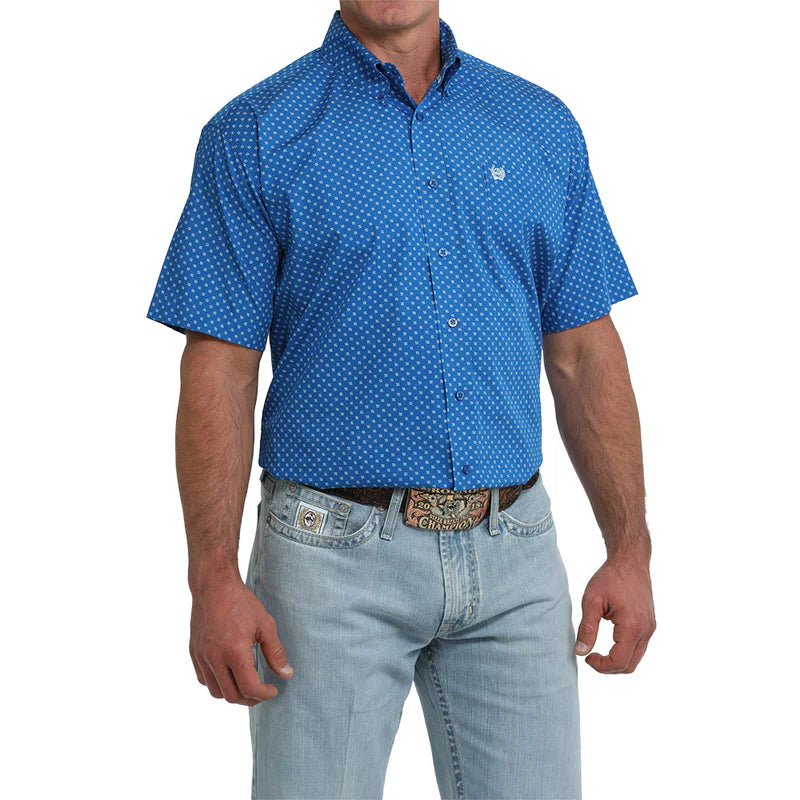 Men's Cinch Plaid Print Short Sleeve Shirt-Royal