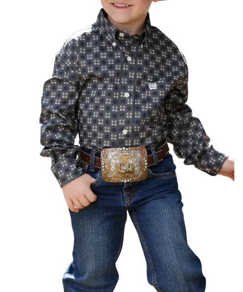Cinch Toddler/Boy's Geometric Print Button-down Western Shirt-Khaki