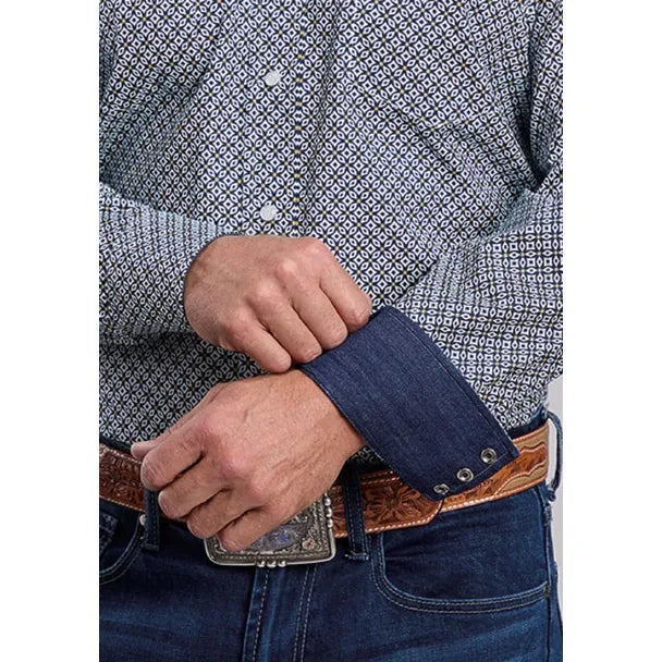Men's Stetson Snap 2 Pocket Geo Print-Navy Geo Print - CWesternwear