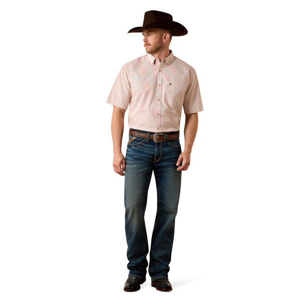 Men's Ariat Nels Short Sleeve Shirt-Almond Oil Geo Print