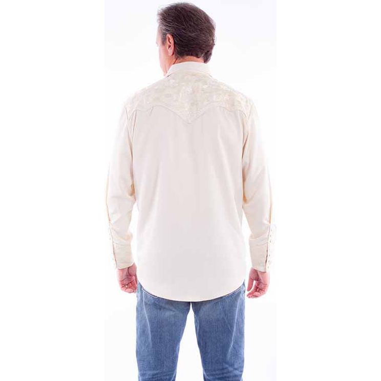 Scully Men's Floral Tooled Ivory Shirt