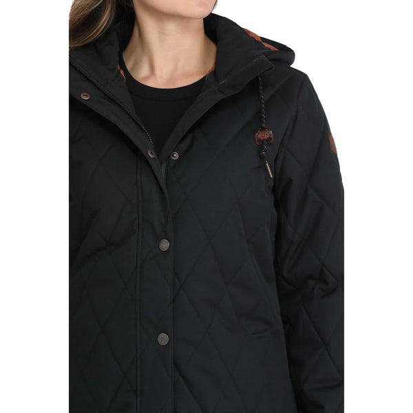Cinch Women's Quilted Snap Hooded Barn Coat-Black