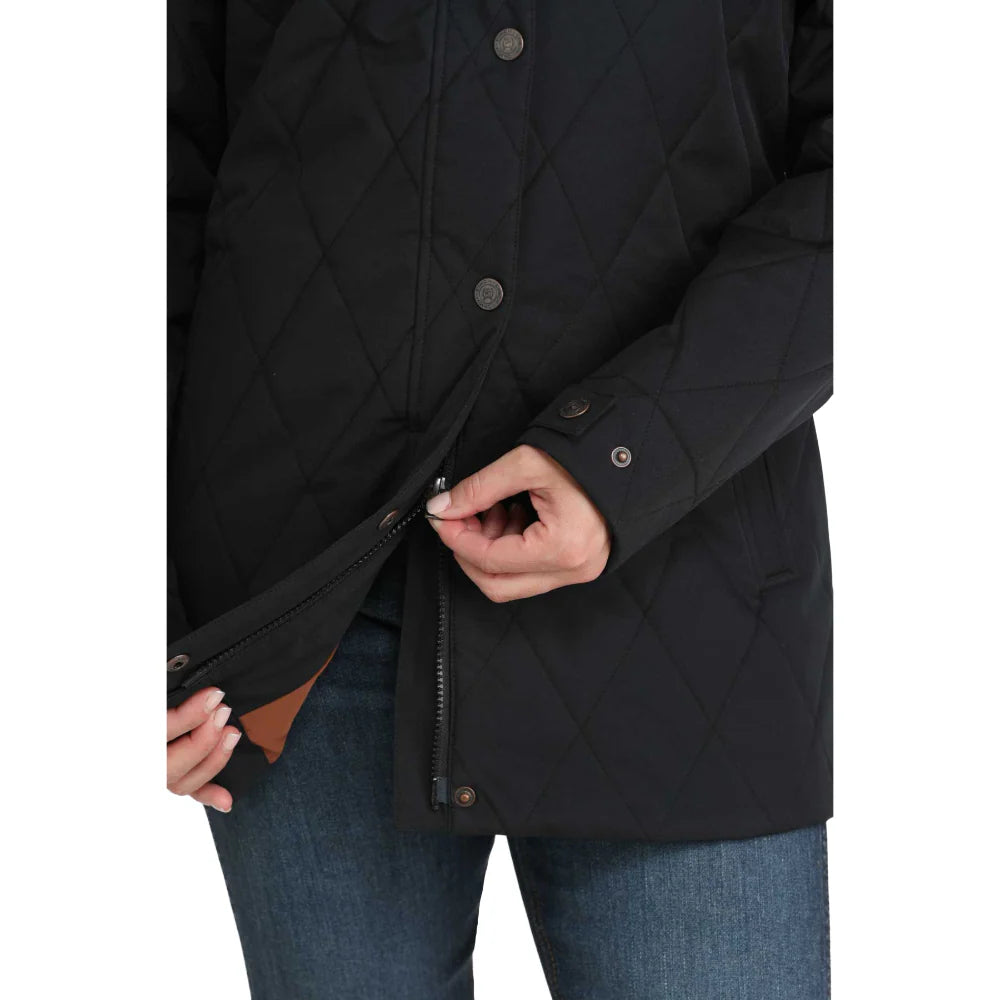 Cinch Women's Quilted Snap Hooded Barn Coat-Black
