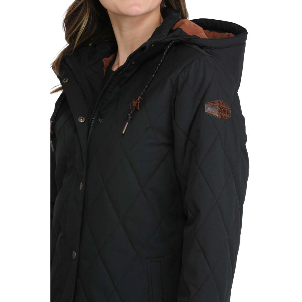 Cinch Women's Quilted Snap Hooded Barn Coat-Black
