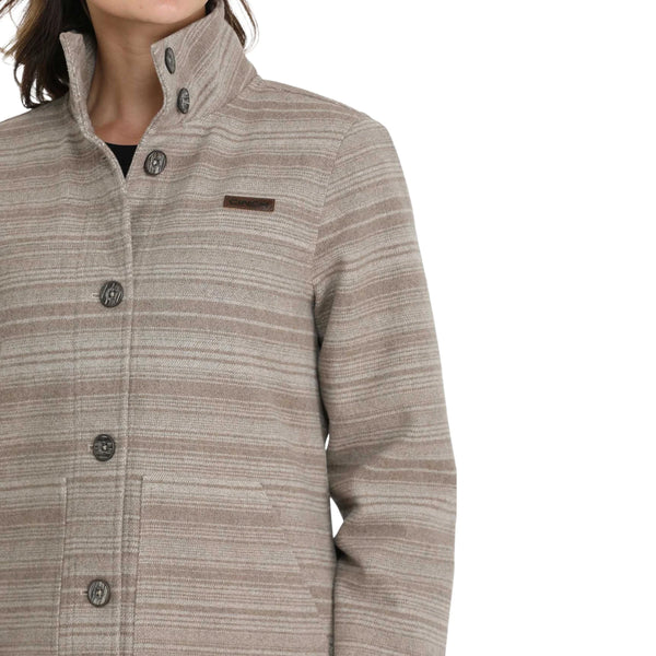 Cinch Women's Gray Wooly Striped Button-Down Coat-Gray