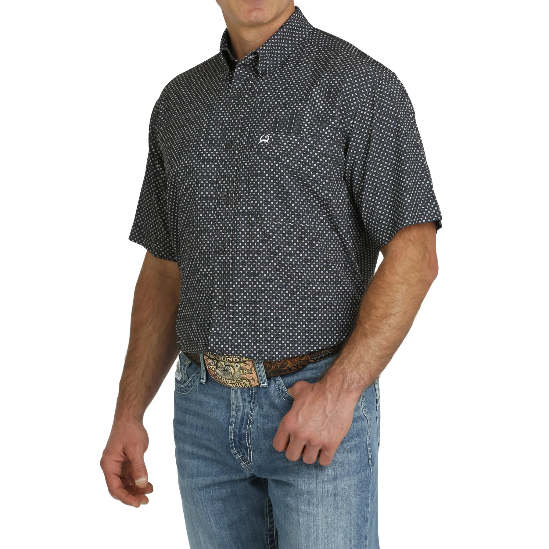 Men's Cinch Checkered Print Arenaflex Button Shirt - Charcoal