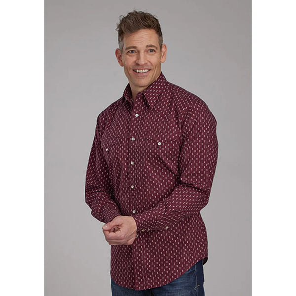 Men's Roper Long Sleeve Deep Red Arrow Prine Snap Shirt-Red
