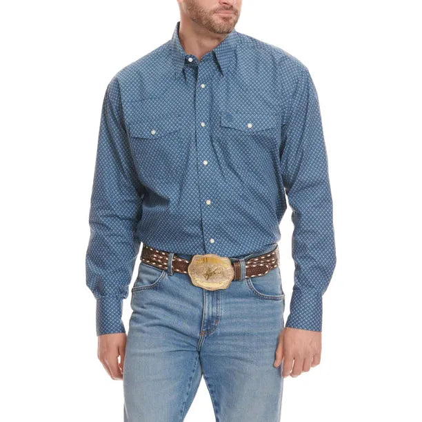 Men's Wrangler® George Strait™ Troubadour Long Sleeve Western Snap Shirt in Navy