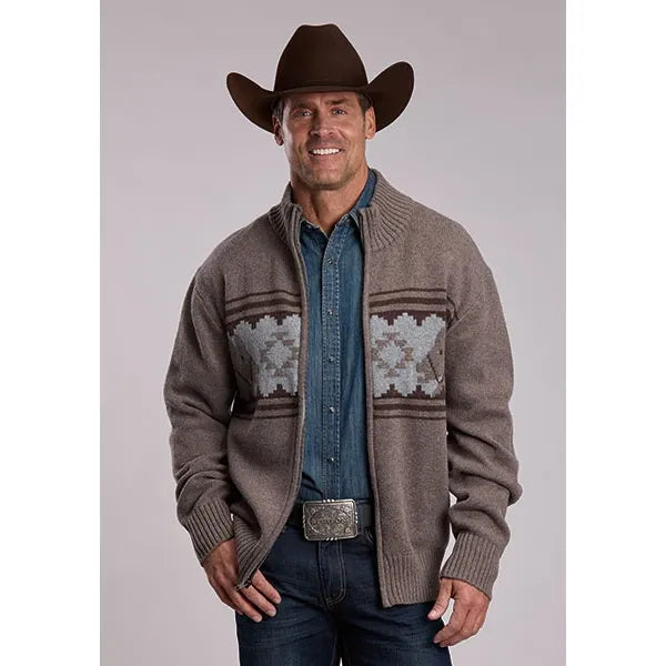 Men's Stetson Full Zip Sweater/Cardigan-Serape Horse Border