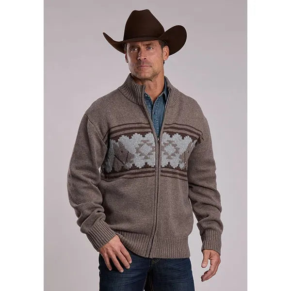 Men's Stetson Full Zip Sweater/Cardigan-Serape Horse Border