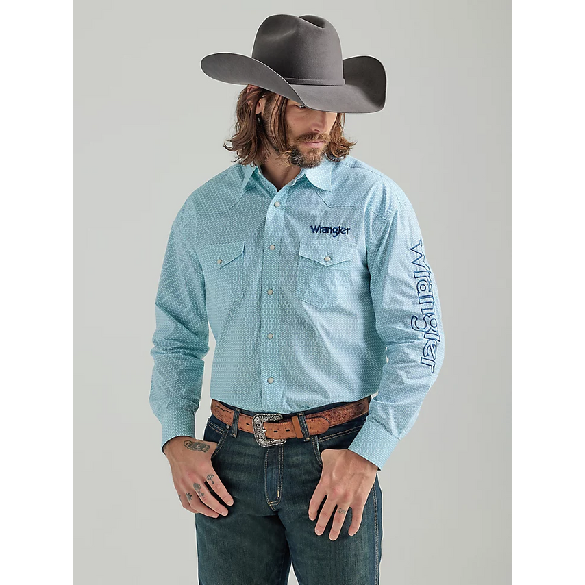 Men's Wrangler Team Logo Print Long Sleeve Shirt - Turquoise
