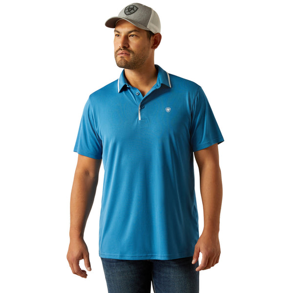 Men's Ariat Welded Tek Fitted Short Sleeve Polo-Blue Sapphire