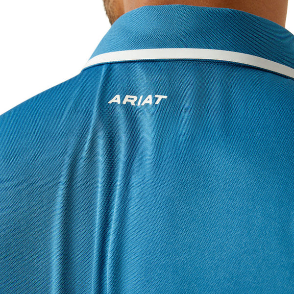 Men's Ariat Welded Tek Fitted Short Sleeve Polo-Blue Sapphire
