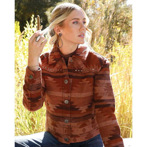 Cruel Denim Ladies Red Southwest Concho Trucker Jacket