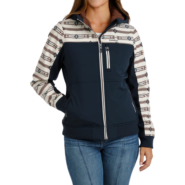 Cinch Women's Bonded Hooded Jacket-Navy Stripe