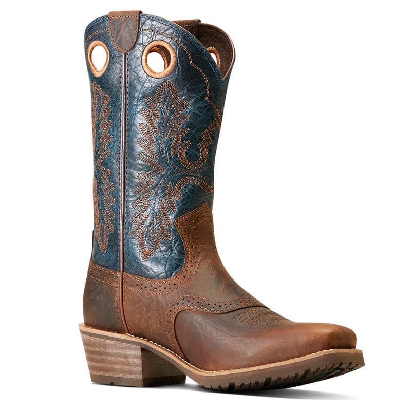 Men's Ariat Hybrid Roughstock Square Toe Western Boot - Fiery Brown Crunch