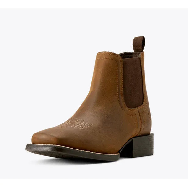 Youth Ariat Booker Chelsea Wide Square Toe Western Boot-Distressed Brown