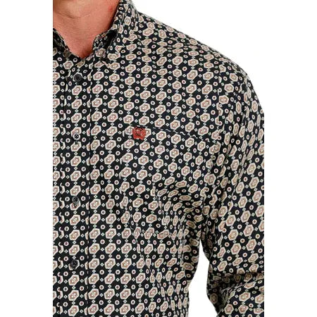 Cinch Men's Geometric Print Long Sleeve Shirt - Black