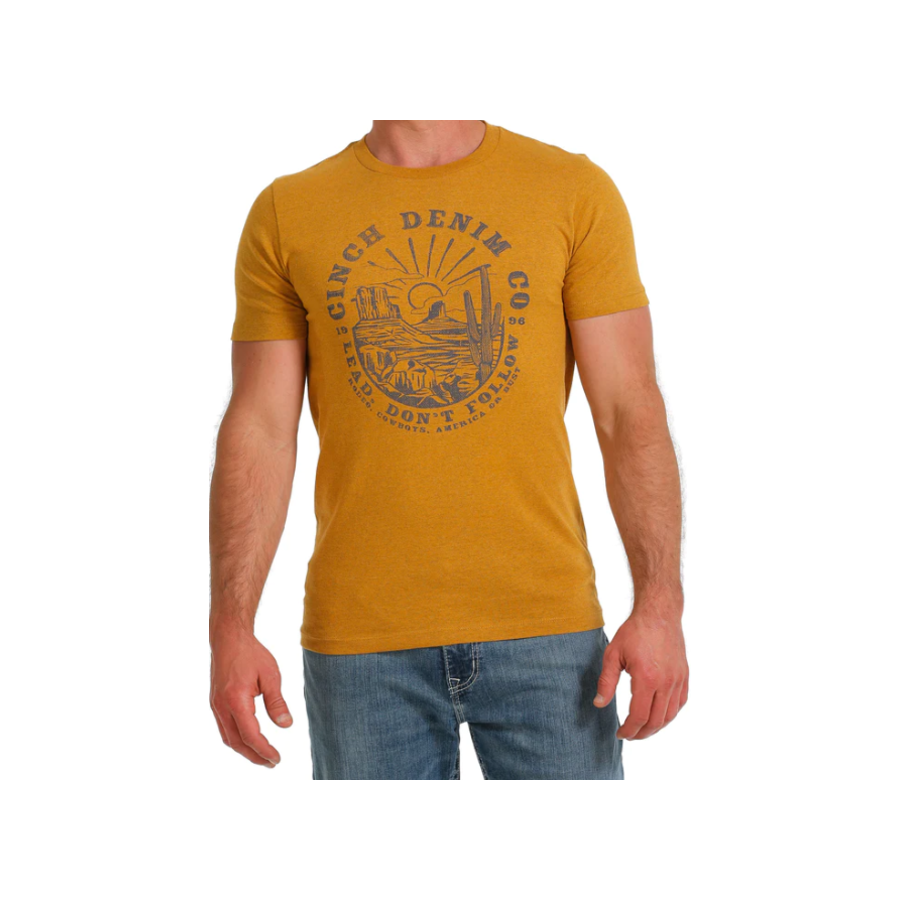 Cinch Men's Graphic  " Lead Don't Follow" Gold T-Shirt