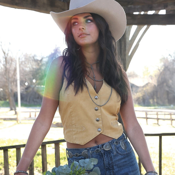 Women's Cruel Denim Cotton Twill Cropped Vest-Gold