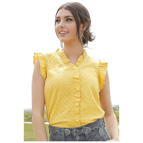 Women's Cruel Denim Ruffled Sleeved Blouse-Yellow