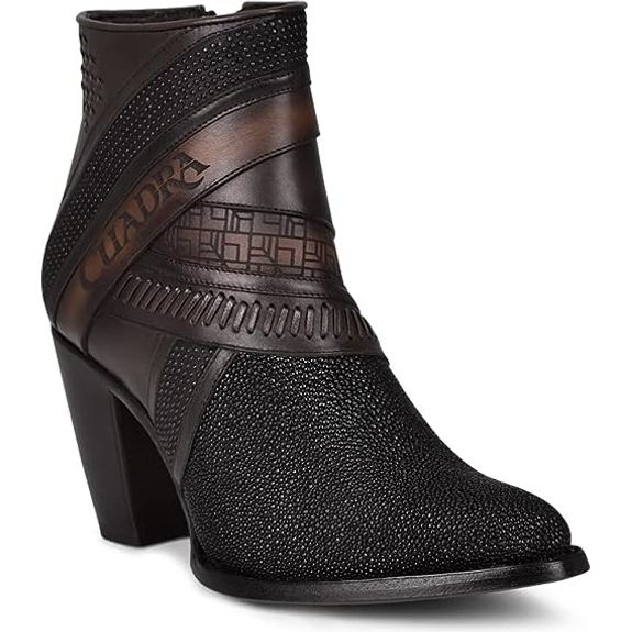 Cuadra Womens Black Short Boot Genuine Stingray Leather with Zipper