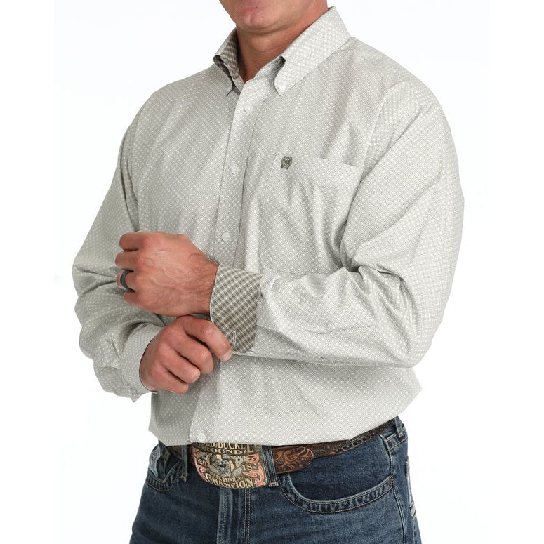 Men's Cinch Geometric Print Button-Down Western Shirt-Olive - CWesternwear