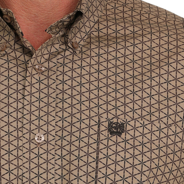 Men's Cinch Diamond Print Button-Down Western Shirt-Brown