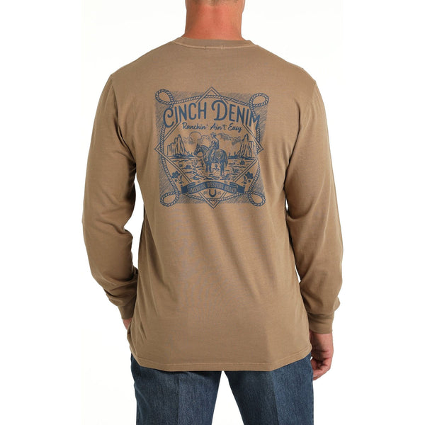 Men's Cinch Ranchin Ain't Easy Long Sleeve Tee - Khaki