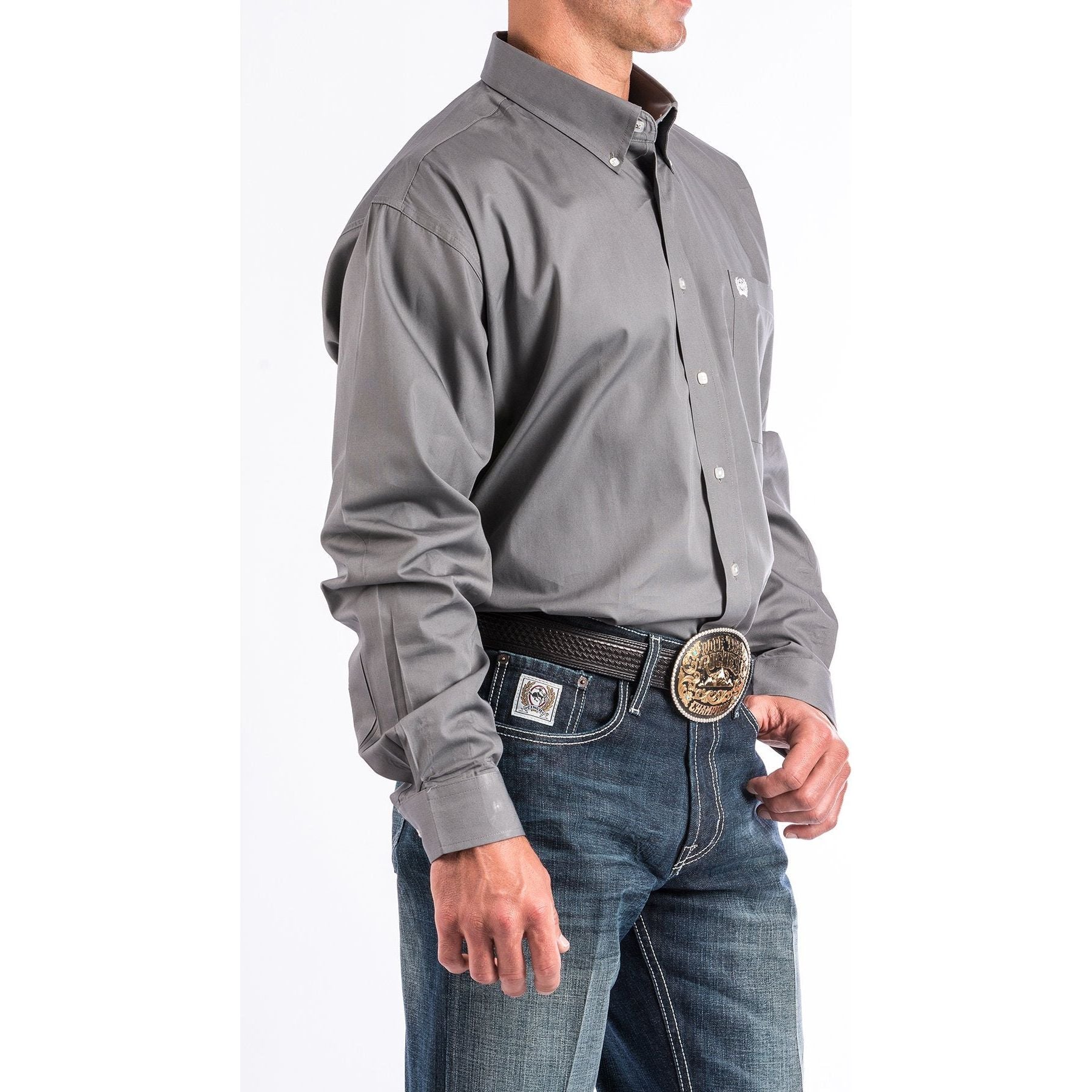 Men's Cinch Solid Gray Button-Down Western Shirt