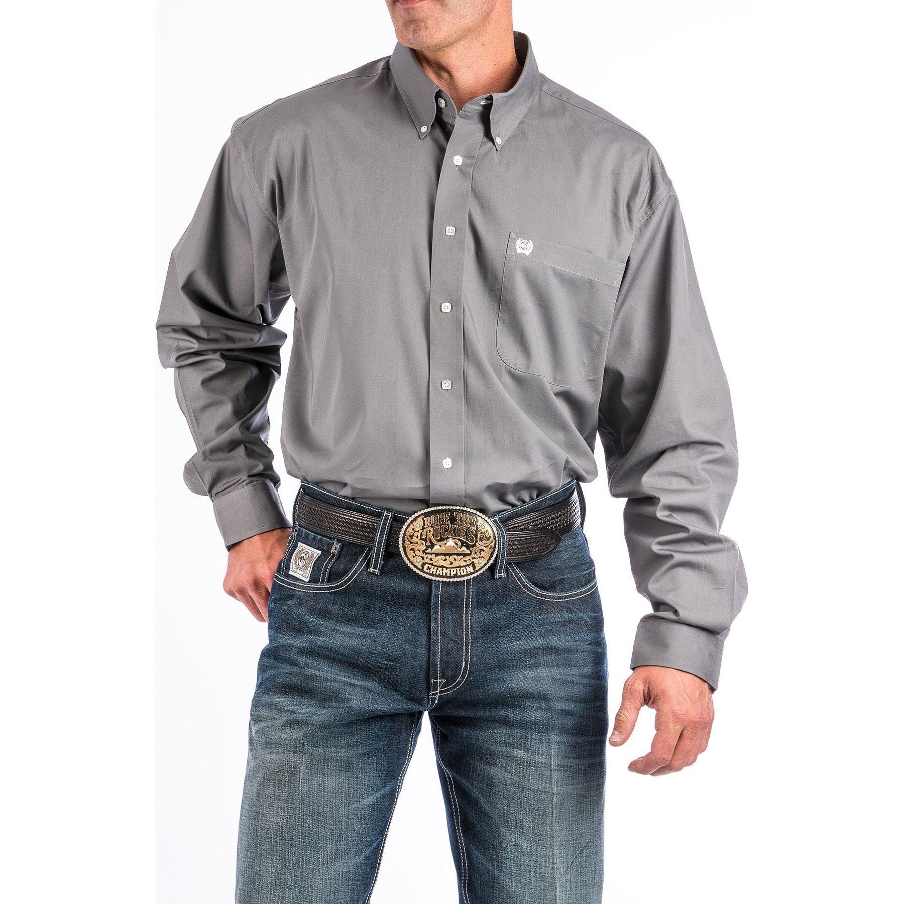 Men's Cinch Solid Gray Button-Down Western Shirt