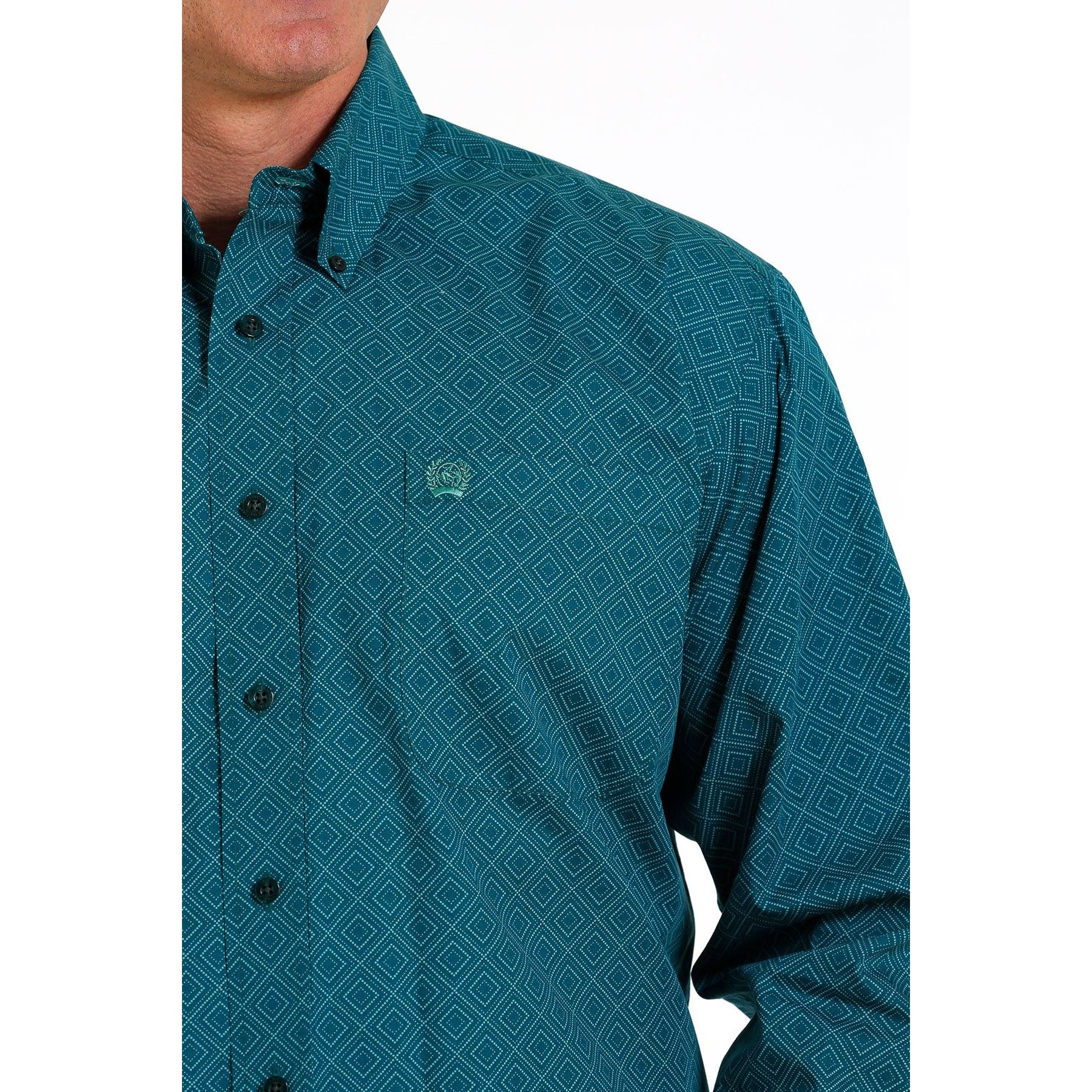 Cinch Men's Geometric Print Long Sleeve Shirt - Teal