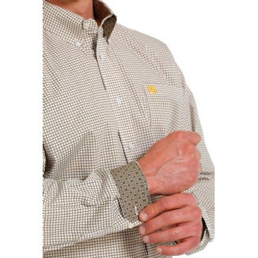 Cinch Men's Stretch Dot Print Long Sleeve Shirt - Gold/White