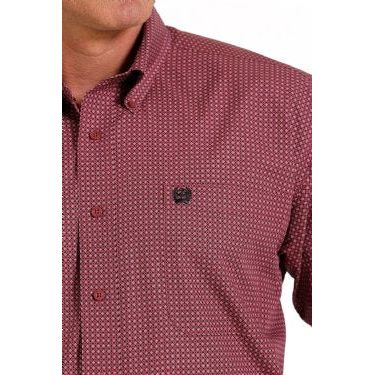 Men's Cinch Geometric Print Long Sleeve Shirt - Fuschia/ Black